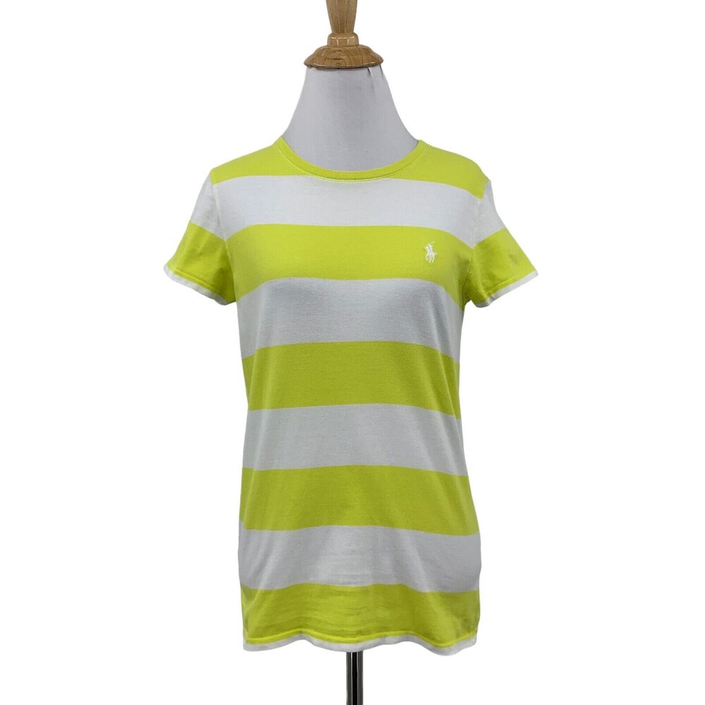 Ralph Lauren T Shirt Womens L Large Wasabi White Striped Short Sleeve Cotton Tee